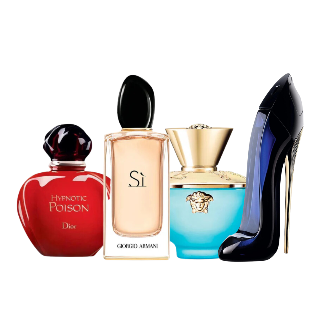 4 Parfums - Good Girl, Dior HYPNOTIC POISON, Giorgio Armani SÌ et Versace DYLAN TURQUOISE 100ml (ACHETEZ 2, RECEVEZ-EN 4)