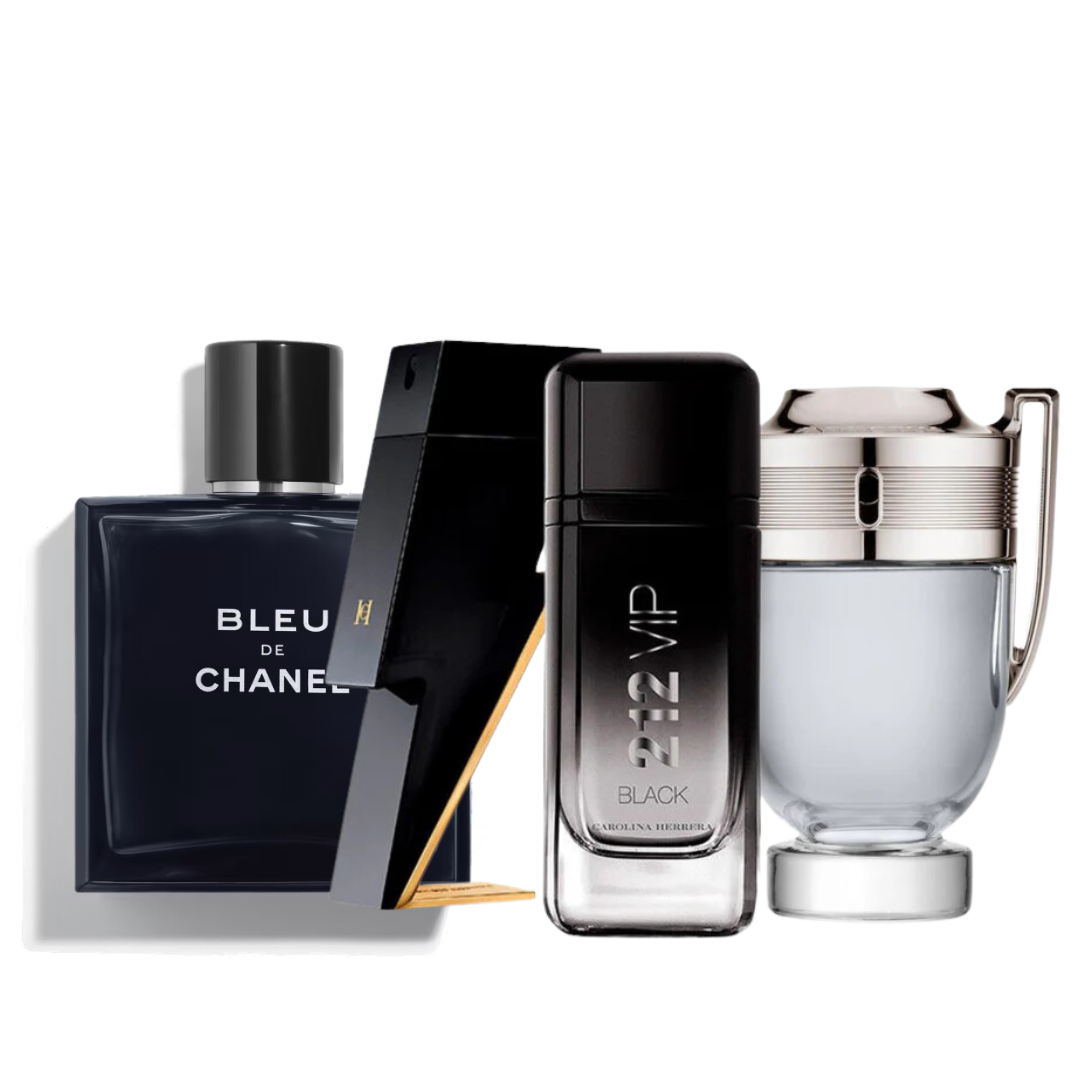 4 Parfums - Bleu de Chanel, Carolina Herrera BAD BOY, Carolina Herrera 212 VIP BLACK e Paco Rabanne INVICTUS 100ml (ACHETEZ 2, RECEVEZ-EN 4)