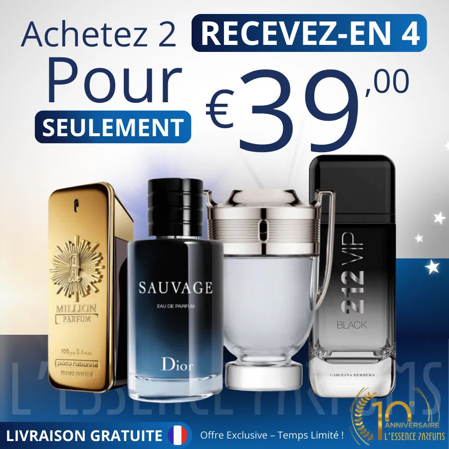 4 Parfums - 212 Vip Black, Paco Rabanne ONE MILLION, Dior SAUVAGE et Paco Rabanne INVICTUS (ACHETEZ 2, RECEVEZ-EN 4)