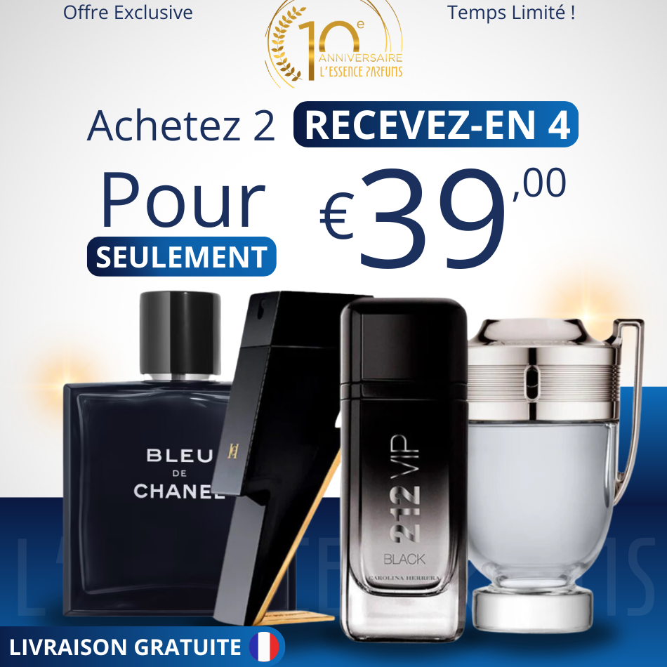 4 Parfums - Bleu de Chanel, Carolina Herrera BAD BOY, Carolina Herrera 212 VIP BLACK e Paco Rabanne INVICTUS 100ml (ACHETEZ 2, RECEVEZ-EN 4)