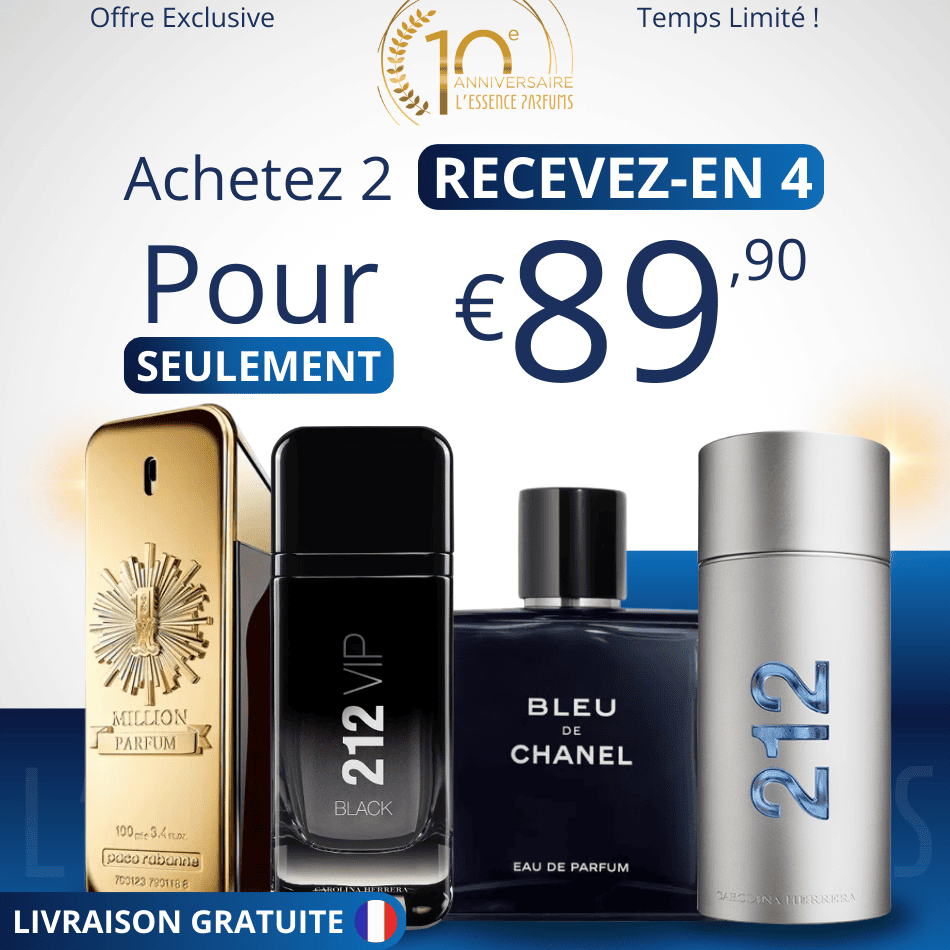 4 Parfums pour Homme - (100ml) - 1 Million | Bleu de Chanel | 212 MEN | 212 VIP Black